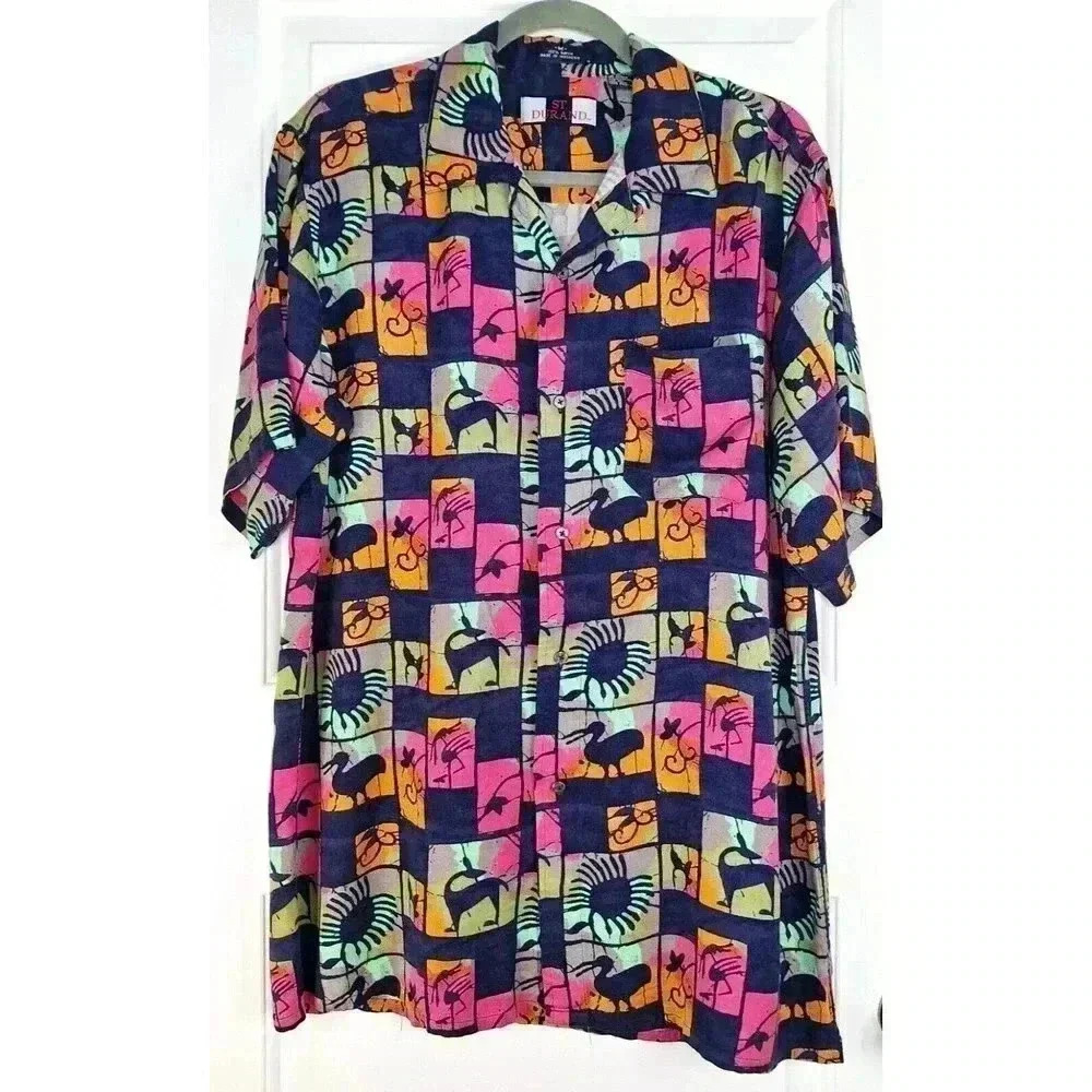 ST‎ DURAND Mens Short Sleeve Button Down Shirt M Abstract Print